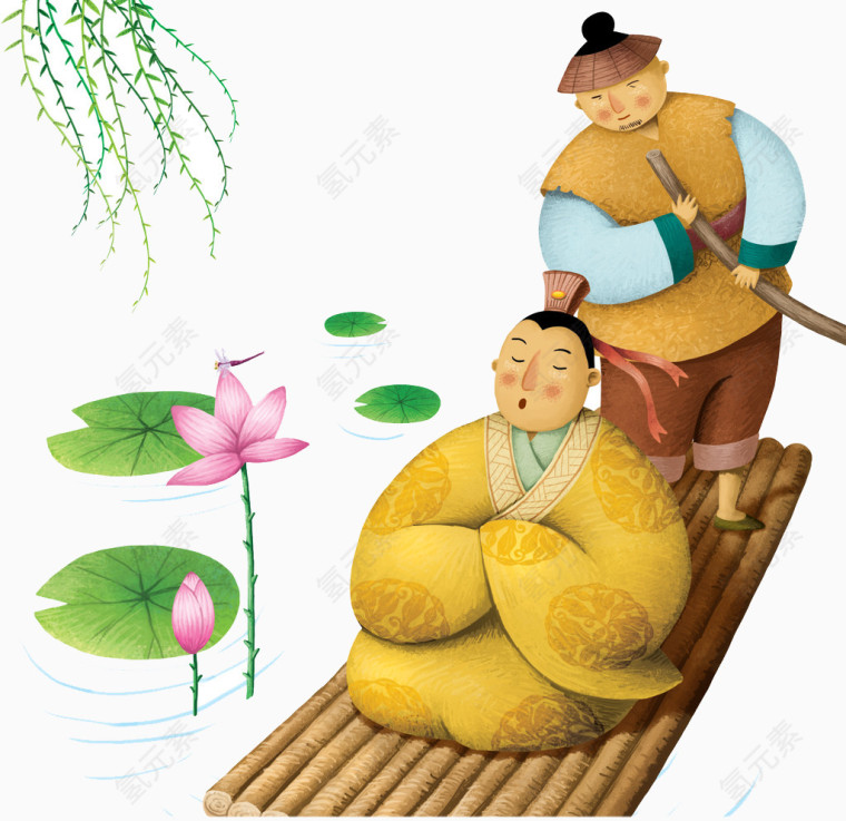 乘坐木筏过河的古代皇帝