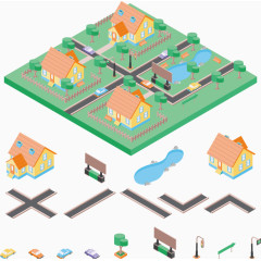 矢量手绘城市建造游戏模型