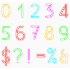 霓虹数字与符号设计矢量素材