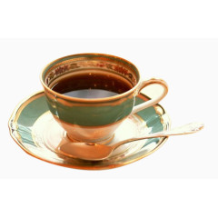 一杯咖啡和一把银色勺子