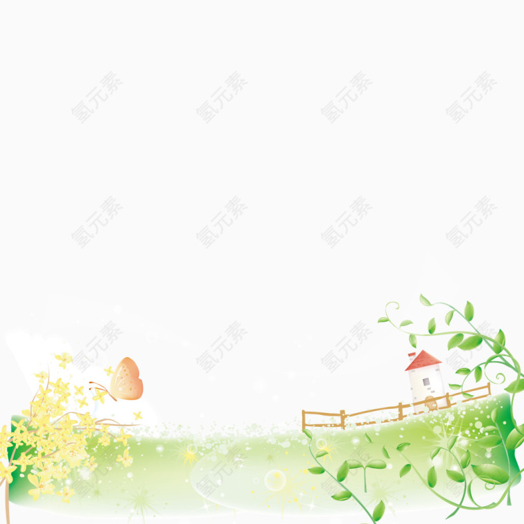 房子篱笆草地风光矢量素材