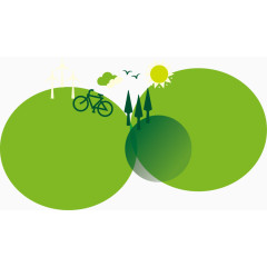 绿色圆形自行车小树太阳