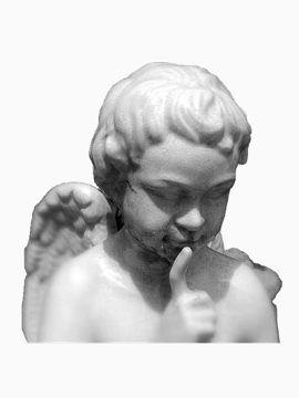 竖食指思考的小孩石像