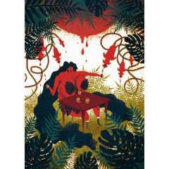 创意抽象大胸女人用餐插画