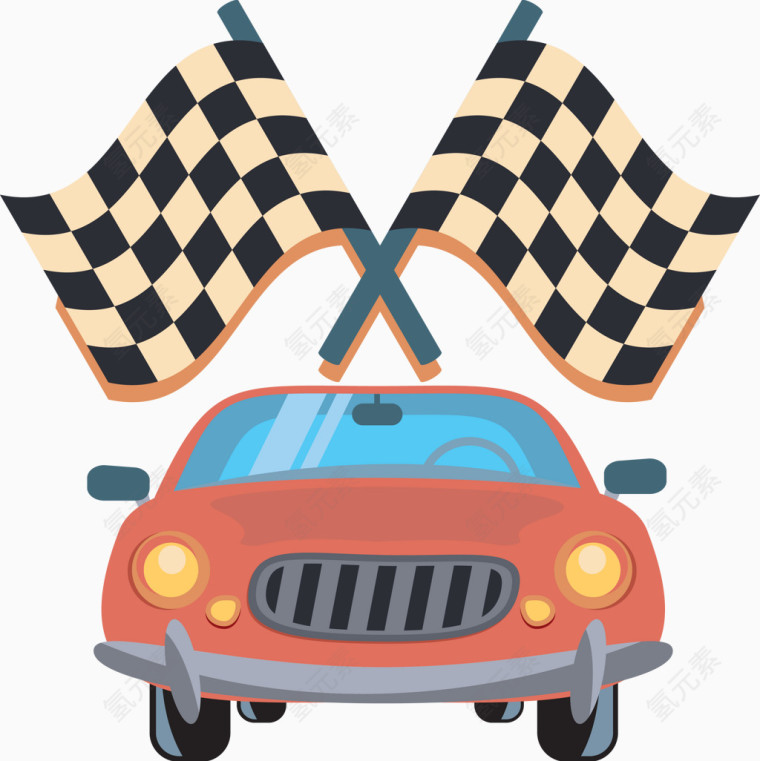 红色赛车和黑白相间旗矢量图下载