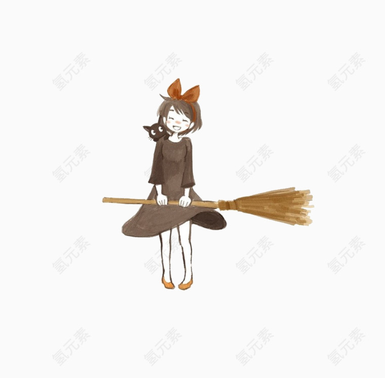 小女孩拿着扫帚