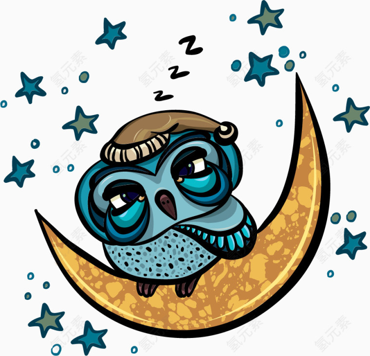 矢量手绘睡觉的猫头鹰