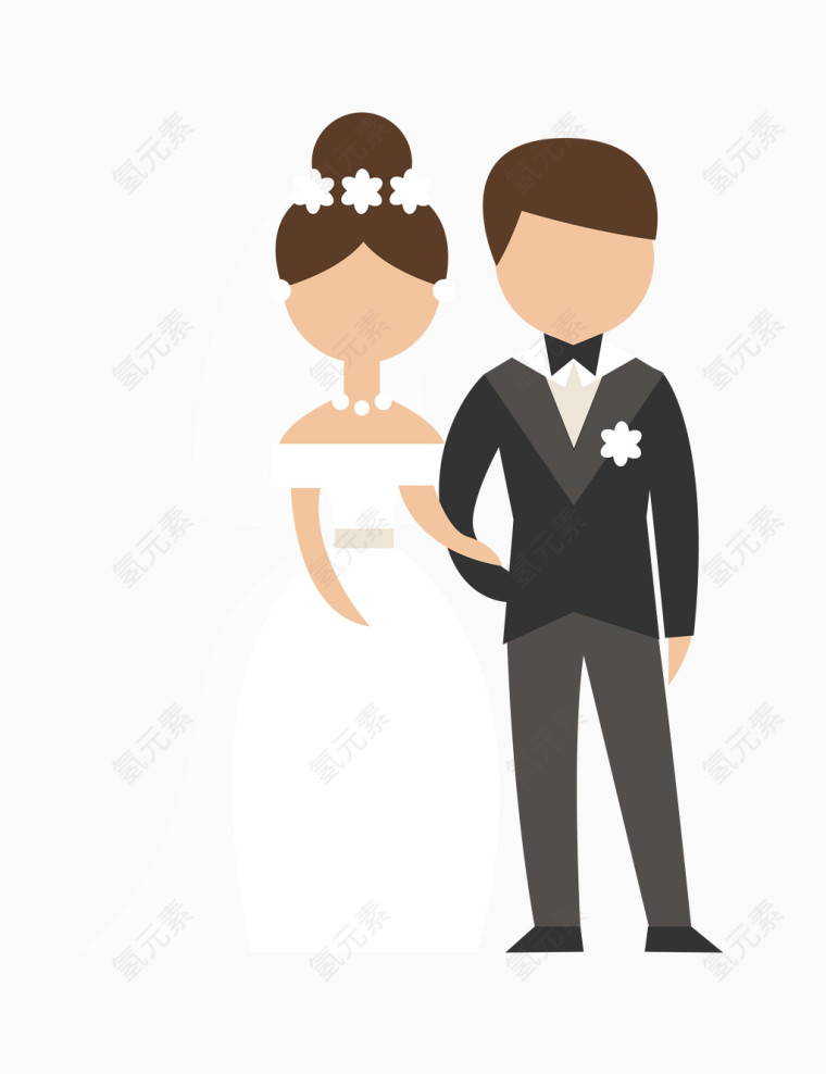 矢量黑白色一对新人婚礼
