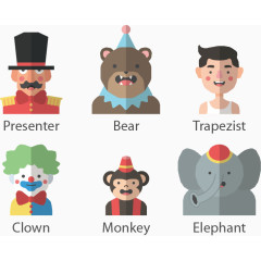 马戏团角色头像矢量素材