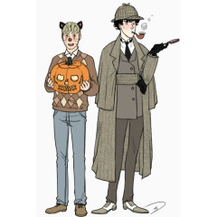 卡通手绘神探夏洛克福尔摩斯卷福