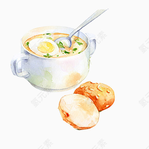 面包鸡蛋羹手绘画素材图片