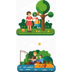 矢量卡通荡秋千钓鱼组图