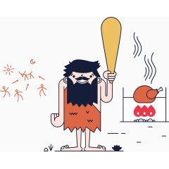 原始穴居人和烤肉