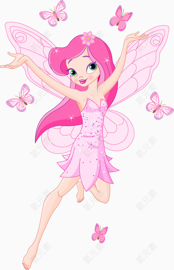 卡通粉红色蝴蝶花仙子