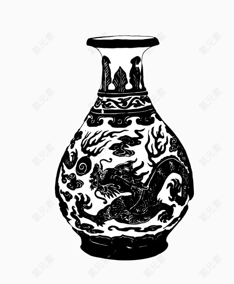 中国风黑白龙图腾器皿