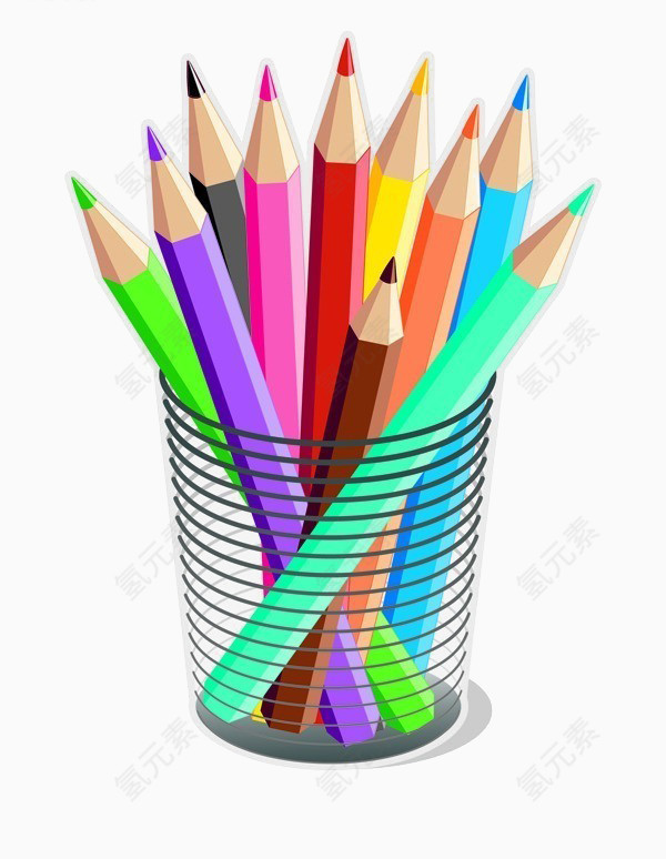 放在透明笔筒里的彩色铅笔