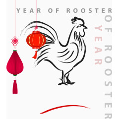 手绘公鸡春节贺卡矢量素材
