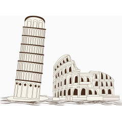 矢量比萨斜塔与罗马斗兽场