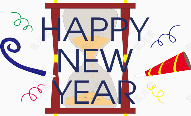 新年快乐元素矢量