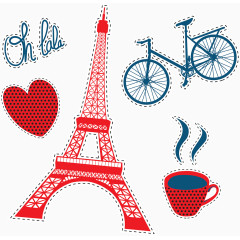 矢量卡通铁塔自行车标签