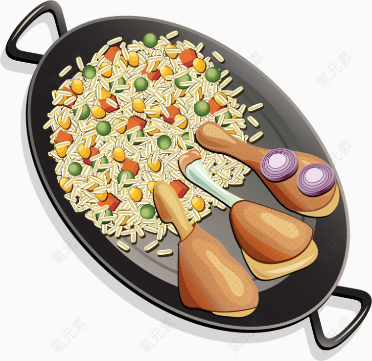 矢量手绘鸡腿饭