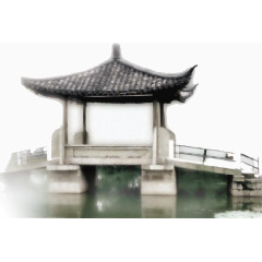 水墨丹青山水石亭