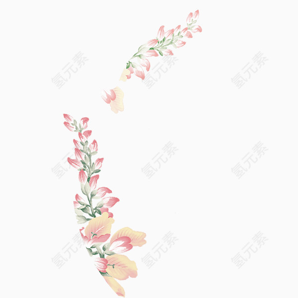 粉色花瓣绿叶枝条