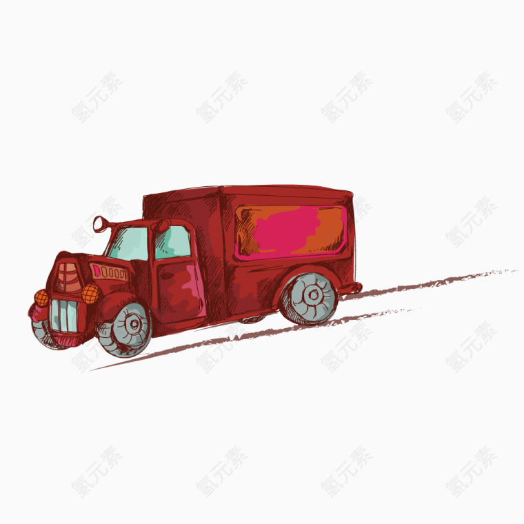 矢量彩绘老式箱式轿车