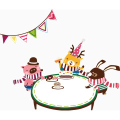 餐桌聚会卡通海报促销素材