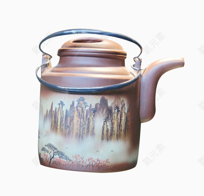 彩绘紫砂提梁壶
