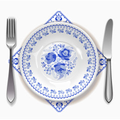 青花瓷餐具矢量