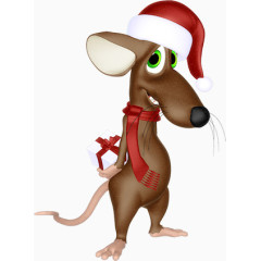 卡通圣诞害羞送礼物老鼠