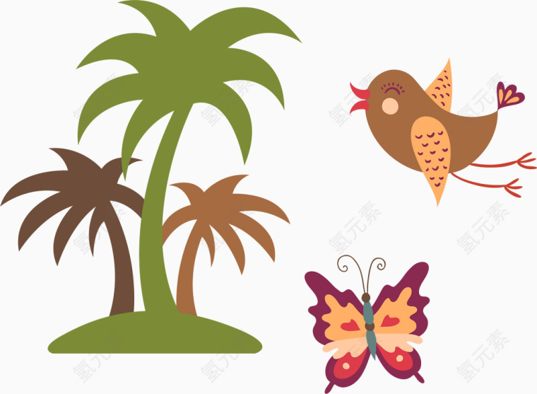 椰子树 小鸟 蝴蝶