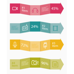 矢量手绘四个折纸箭头标签