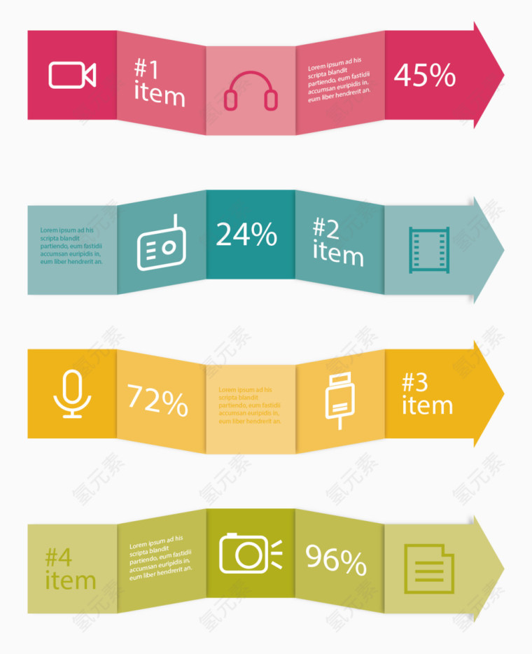 矢量手绘四个折纸箭头标签