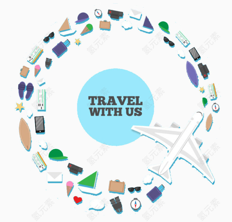 创意旅行元素组合圆环矢量