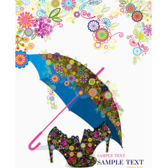 蓝色花纹雨伞矢量素材