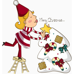 堆雪人的卡通女孩