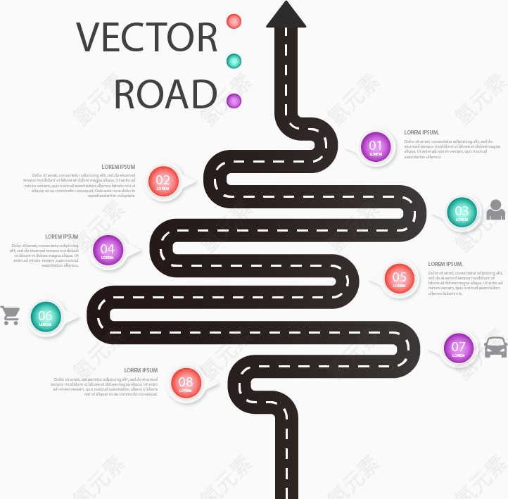 弯曲箭头公路商务信息图矢量素材