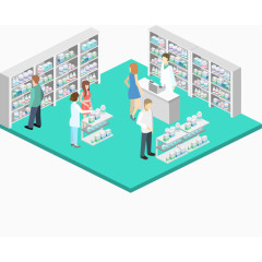 矢量药店购物场景扁平化