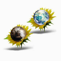 创意地球在花朵上免抠素材