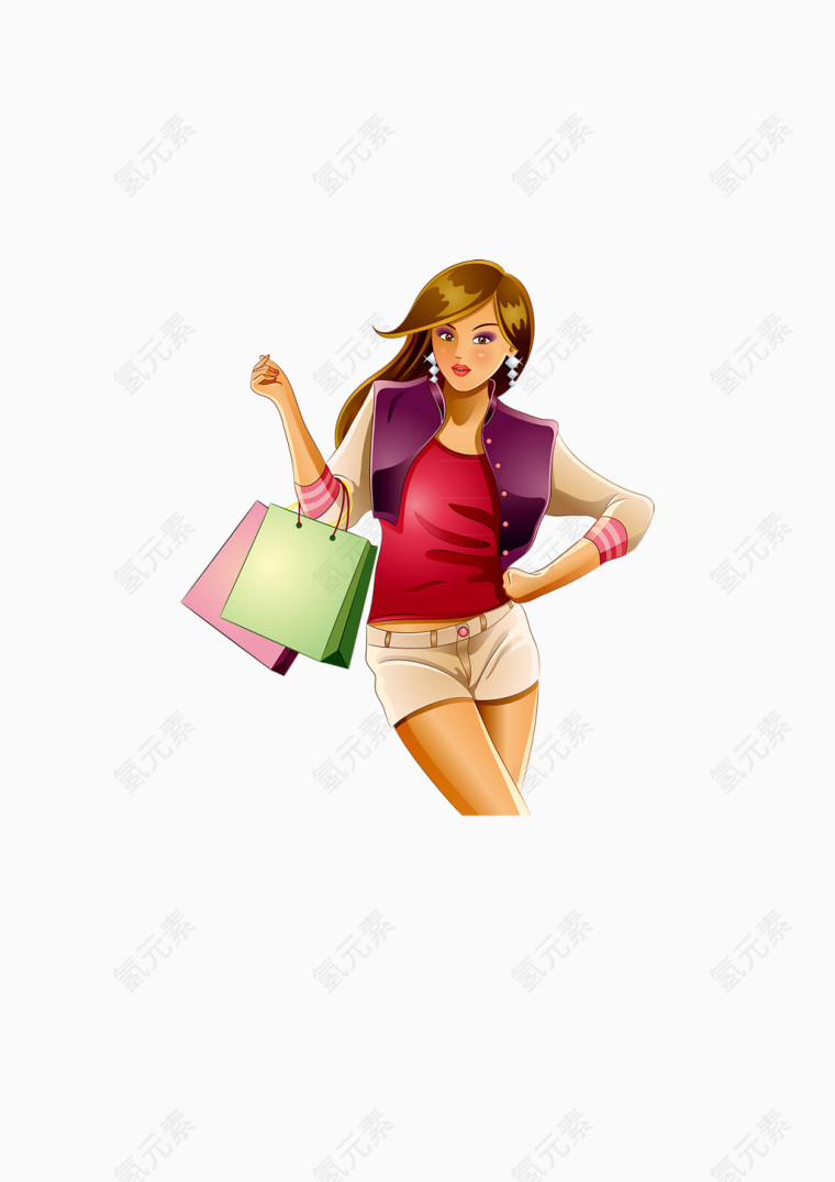 卡通美女购物