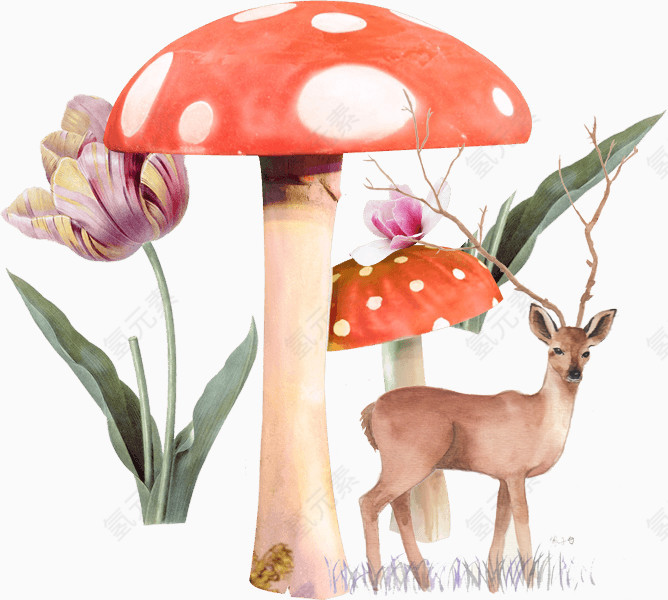 蘑菇树下的梅花鹿