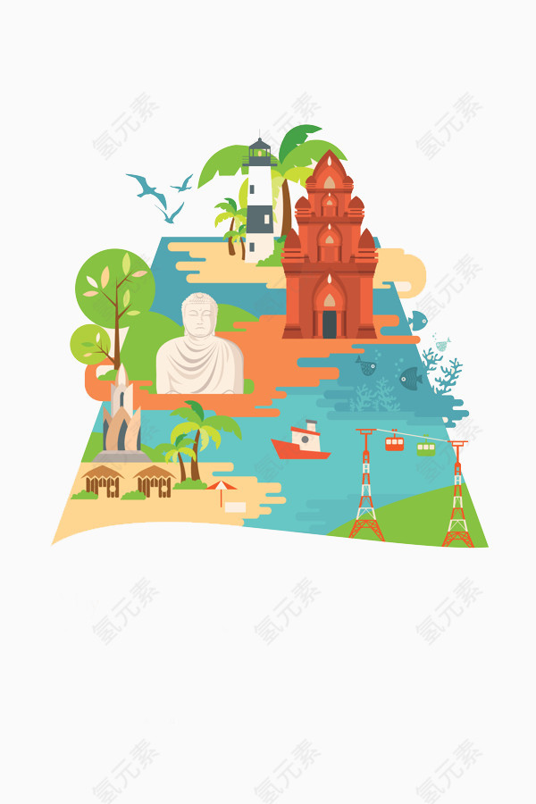 扁平化旅游景点平面素材