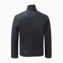 羊皮毛一体格纹设计立领男士皮衣