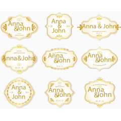 矢量手绘金色图标瓶贴