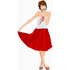 手提红裙子的时尚矢量美女