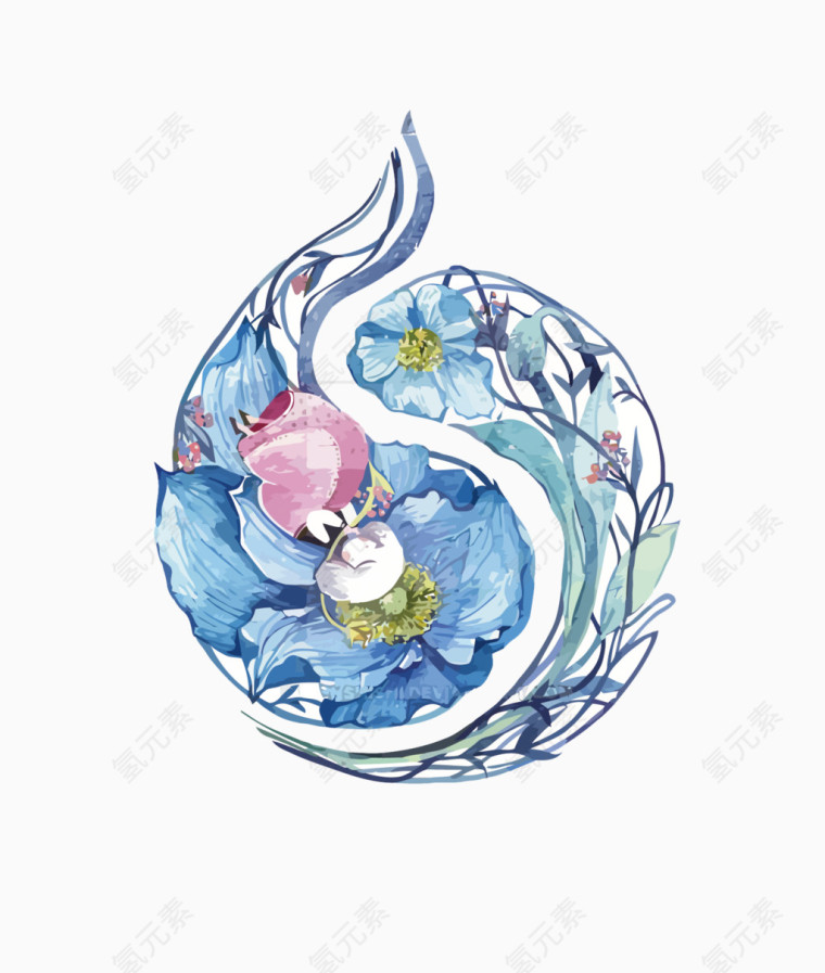 矢量花朵太极花纹