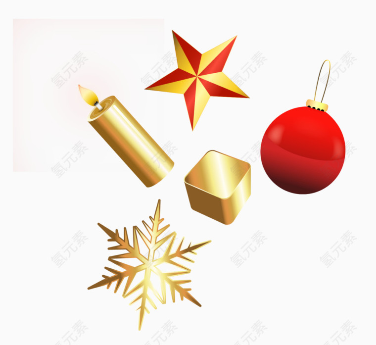 矢量节日黄金小元素雪花蜡烛星星