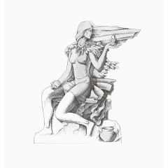 女娲造人雕塑素描图